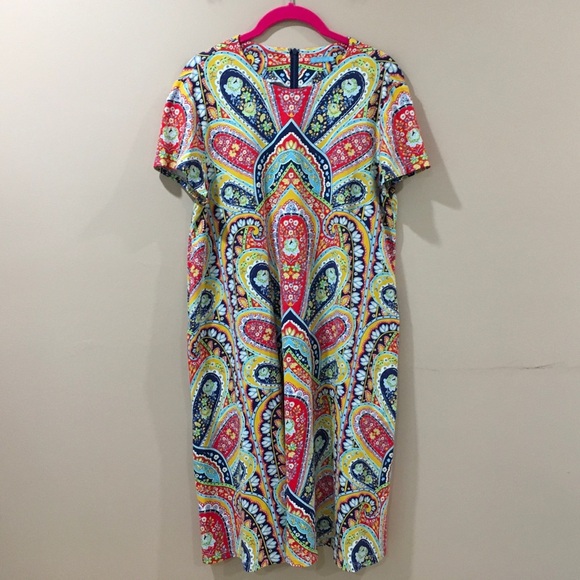 J. McLaughlin Dresses & Skirts - J. MCLAUGHLIN Dress A Line Tunic Patter Paisley Colorful Women L Jersey Stretch